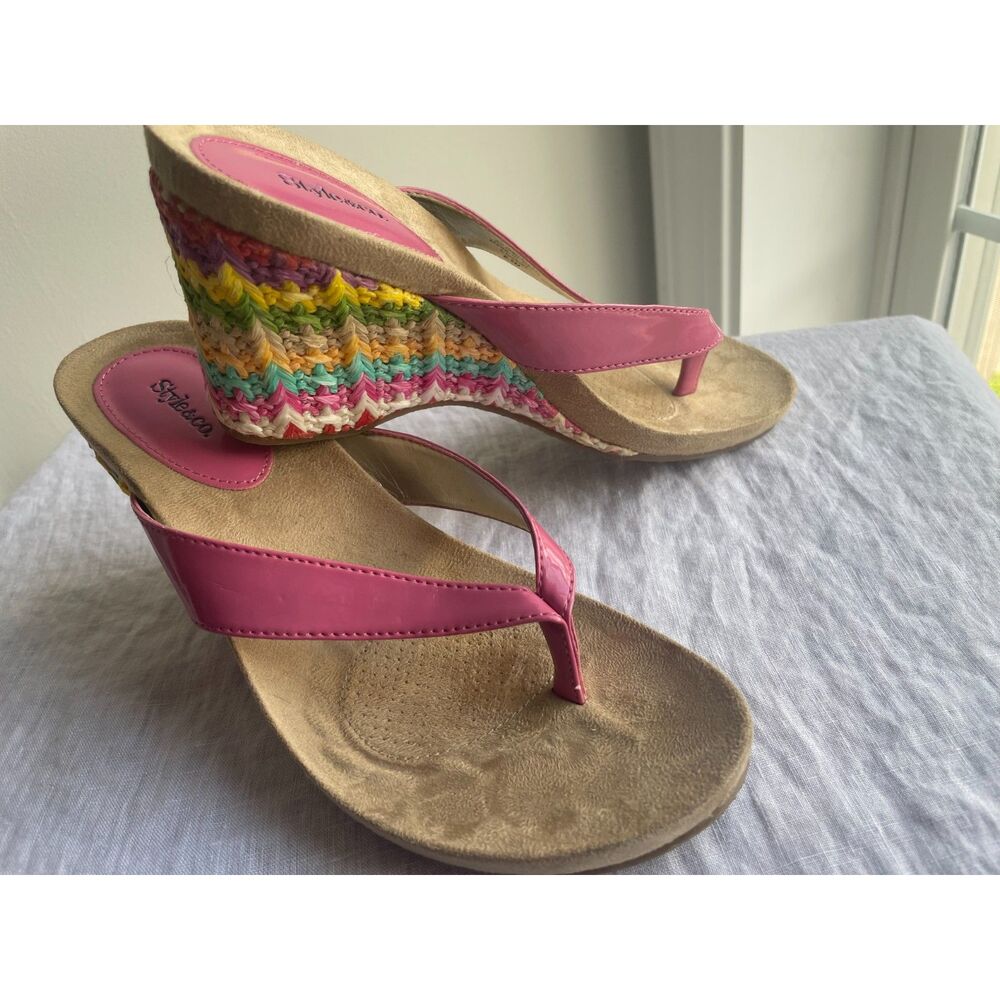 Style & Co Pink & Multi-Colored Wedge Espadrille Heels Size 6.5